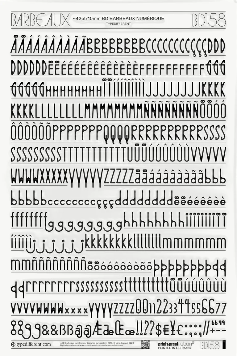 Büro Destruct - BD Barbeaux Numerique Font Rub On (Letraset)
