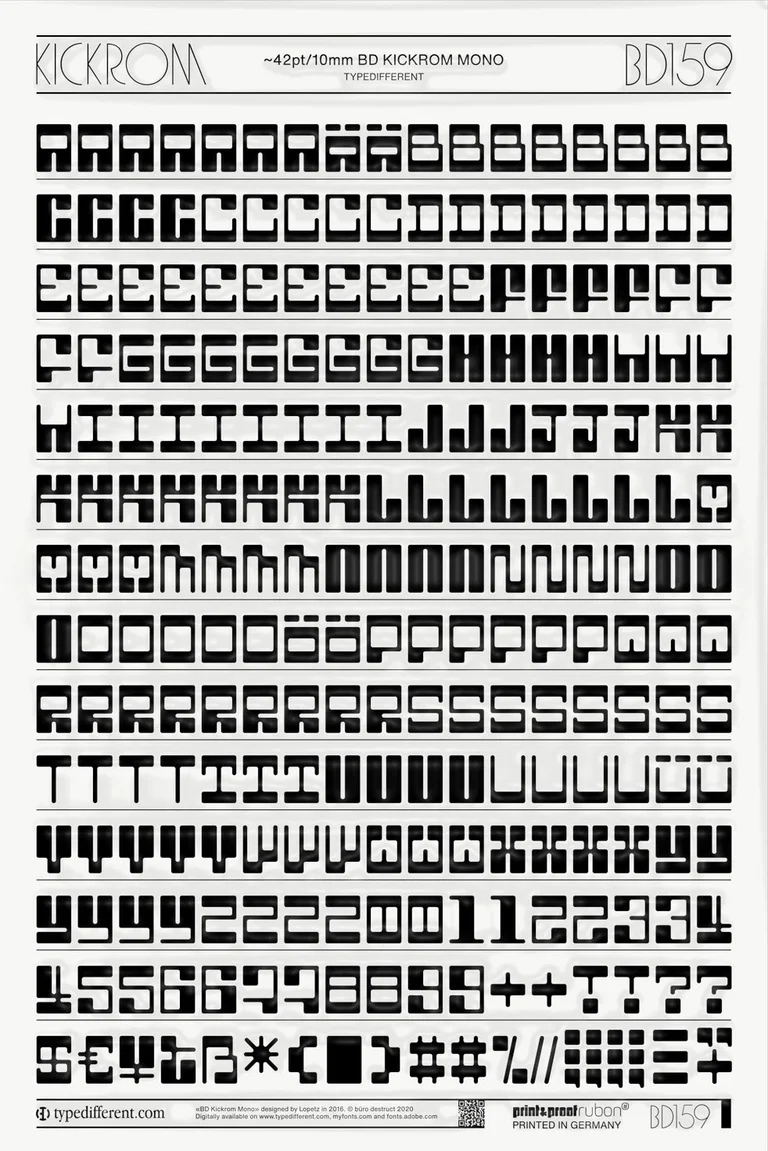 Büro Destruct - BD Kickrom Mono Font Rub On (Letraset)